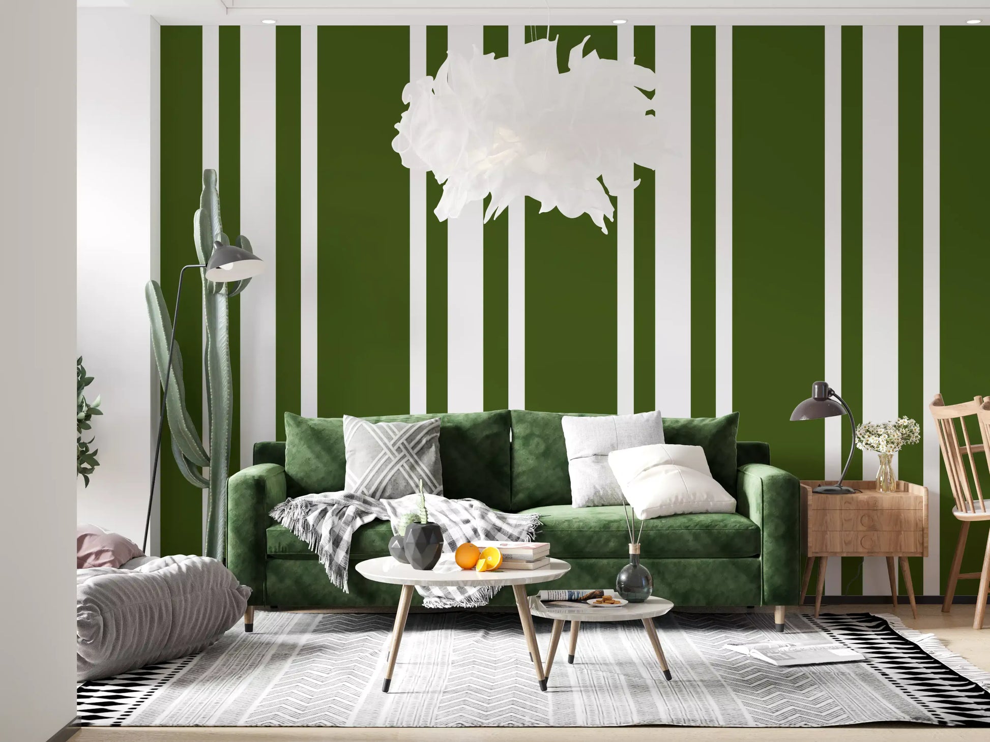 Linear rhythm on this green and white stripe wallpaper., GD9961