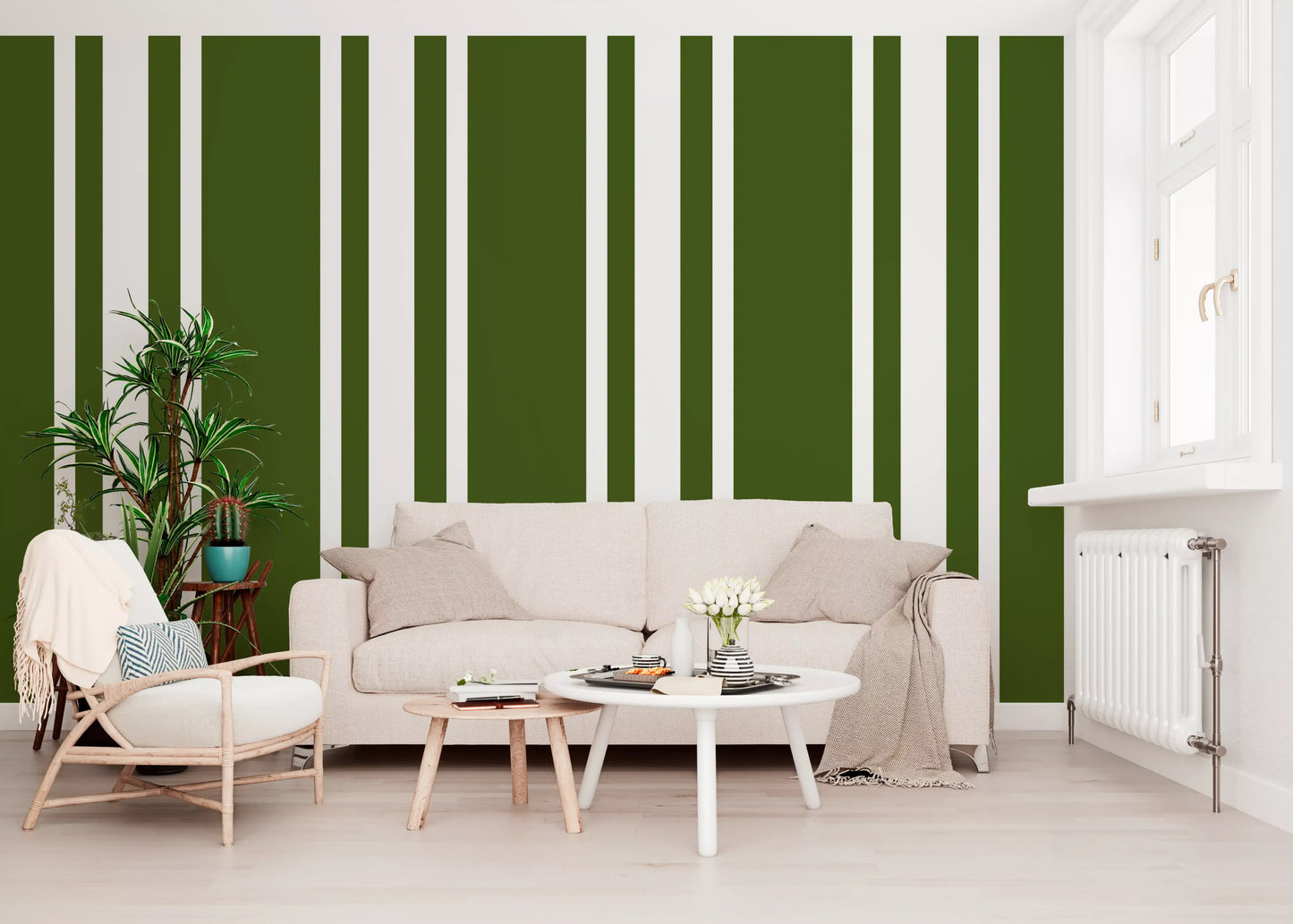 Vertical olive green and white bands on this wallpaper., GD9961