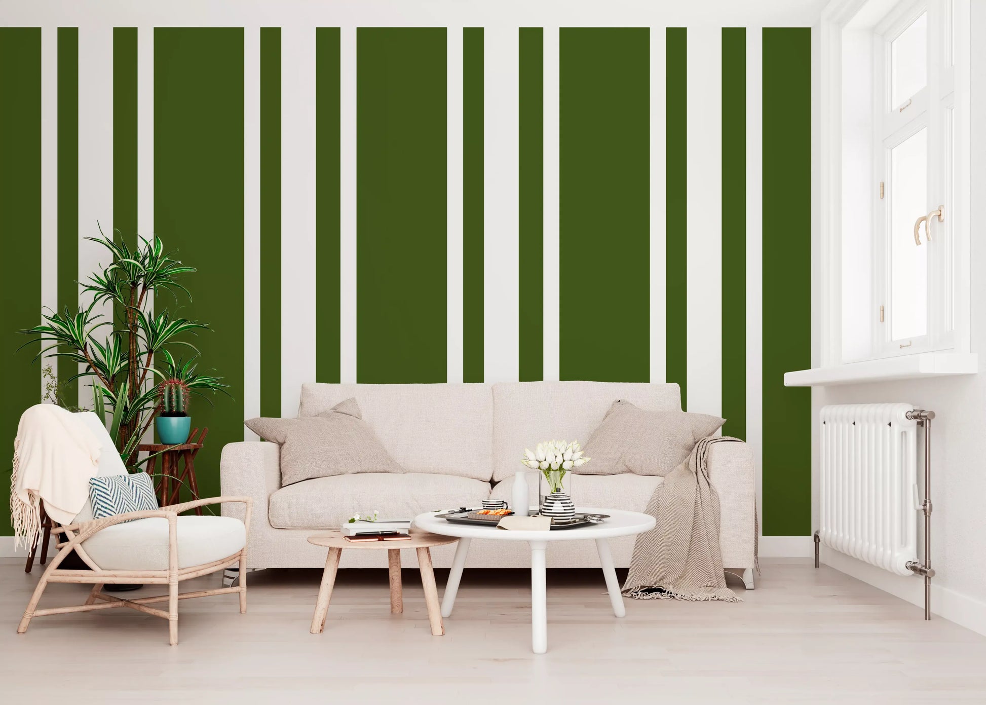 Vertical olive green and white bands on this wallpaper., GD9961