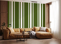 Detailed look at the olive green ticking stripe wallpaper., GD9961