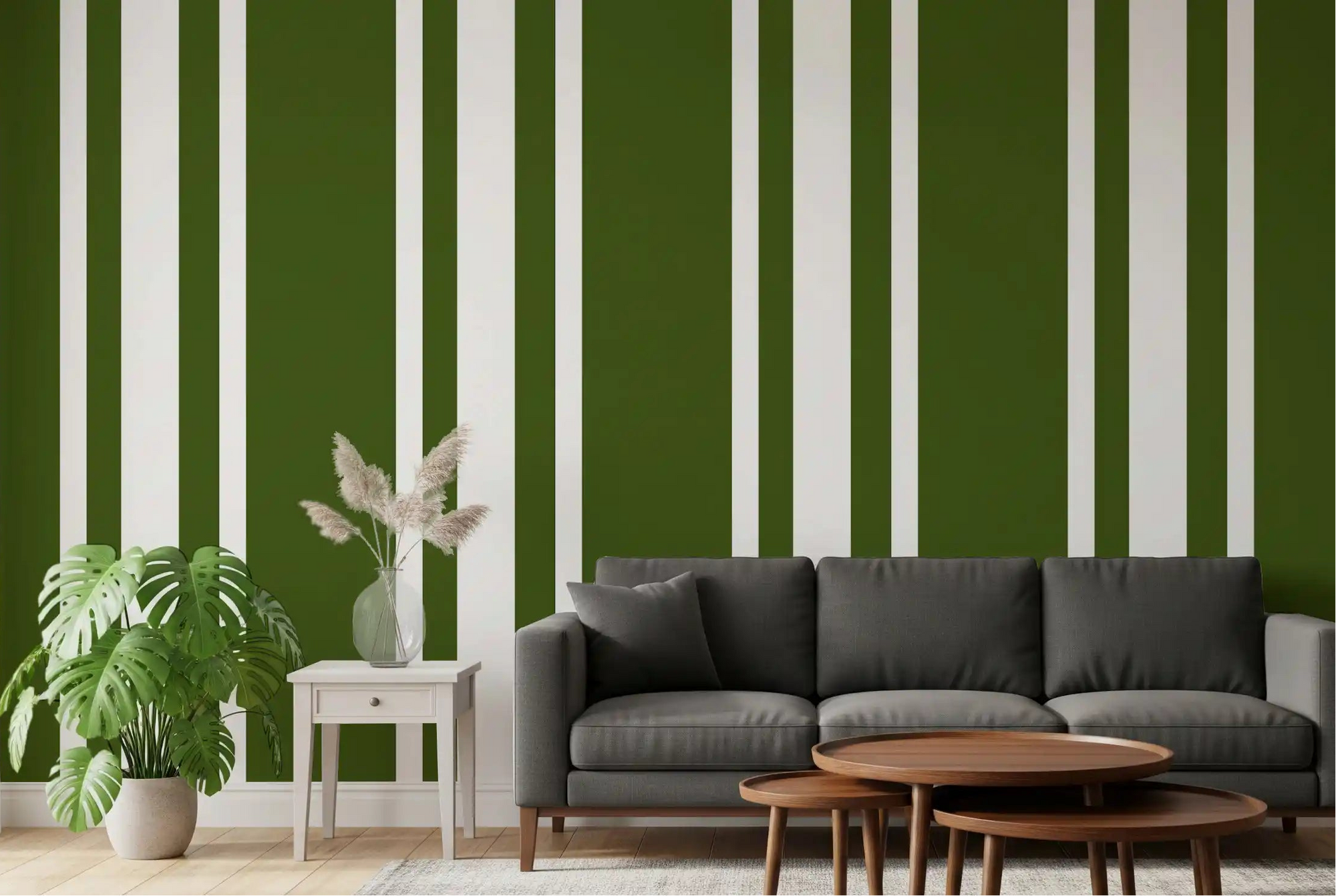 Accentuate a living room using this green stripe wallpaper., GD9961