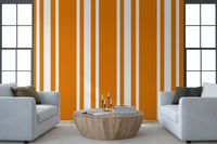 Classic ticking stripe wallpaper for a cozy living room.