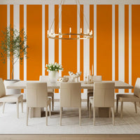 Vertical orange stripe wallpaper for a dining room