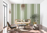 Ticking stripe wallpaper adds color to a bright hallway., GD9963
