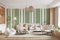 Classic ticking stripe wallpaper in muted green tones., GD9963