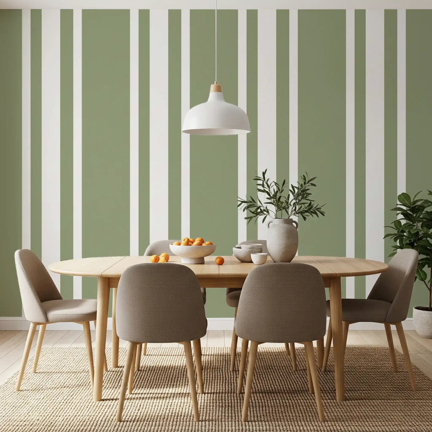 Vertical stripes on sage green ticking stripe wallpaper., GD9963