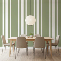 Parallel bands on sage green ticking stripe wallpaper., GD9963