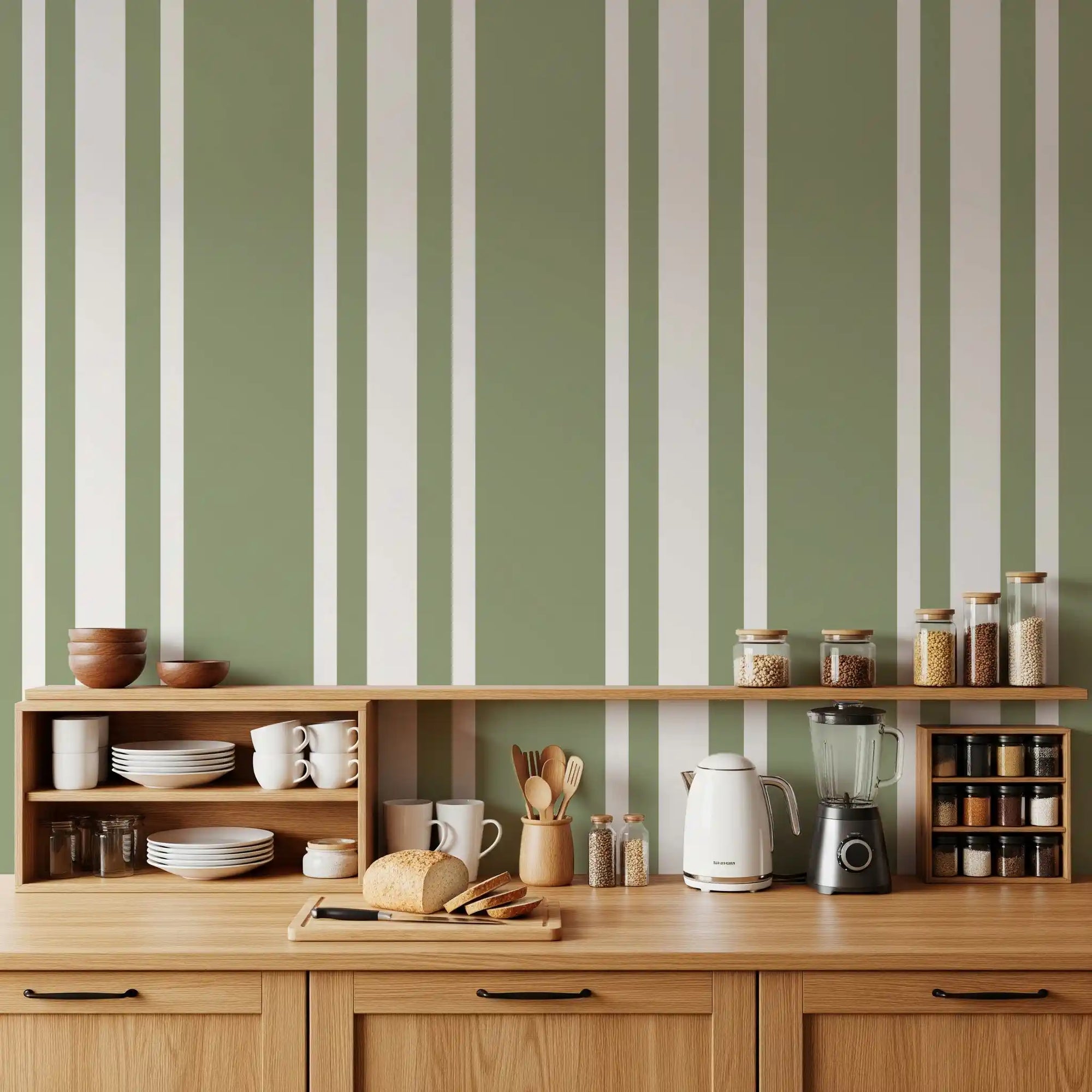 Sophisticated farmhouse stripes wallpaper in a kitchen., GD9963