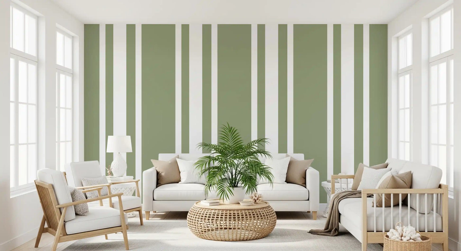 Calm sage green wallpaper for a minimal living room., GD9963