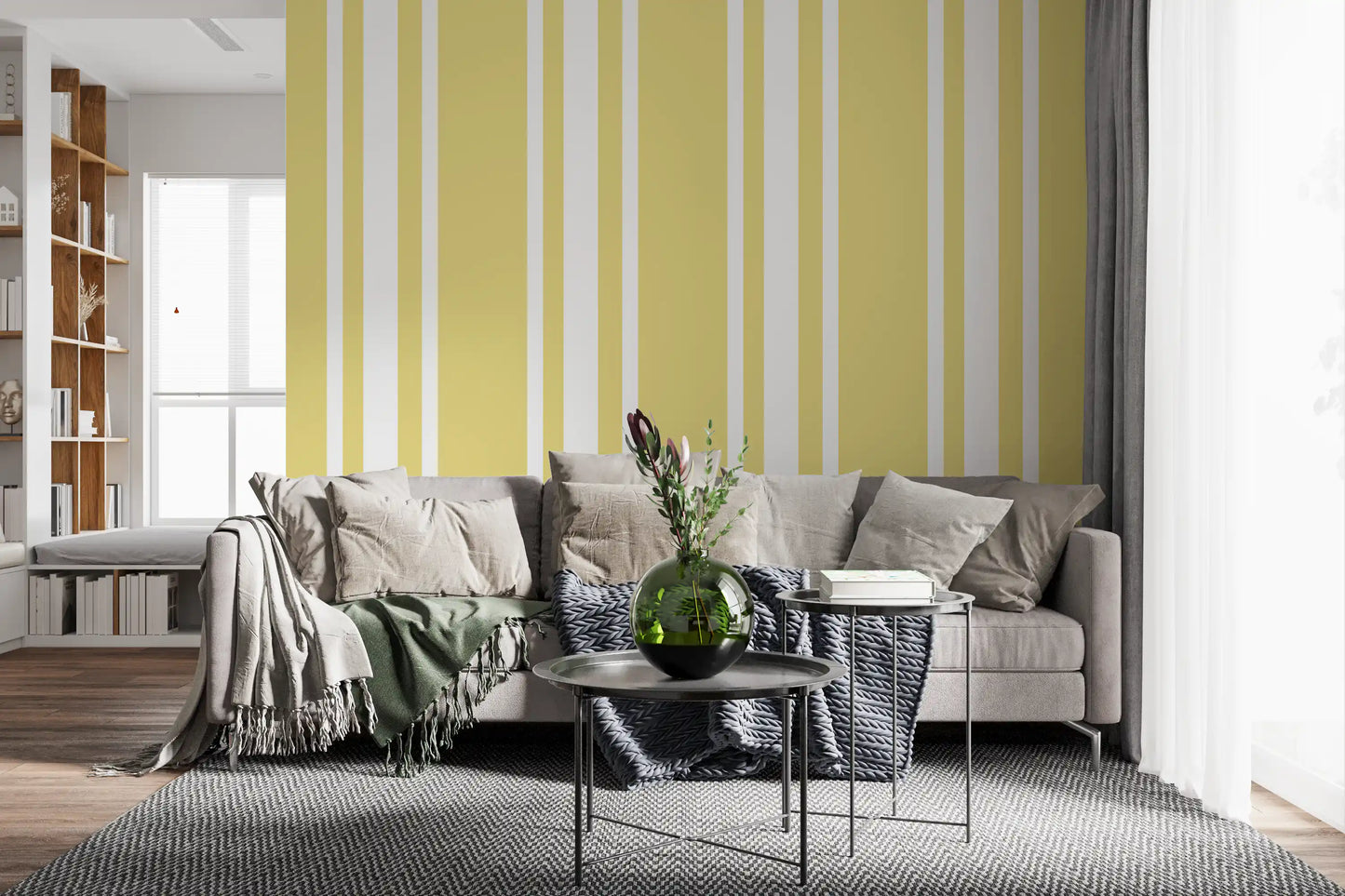 Pale yellow and white farmhouse stripes wallpaper., GD9964