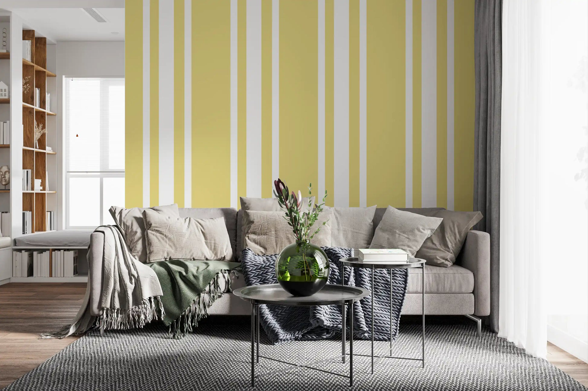 Pale yellow and white farmhouse stripes wallpaper., GD9964