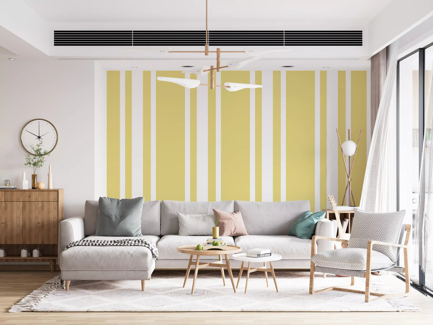 Vertical lines of this farmhouse wallpaper suit a cozy lounge., GD9964