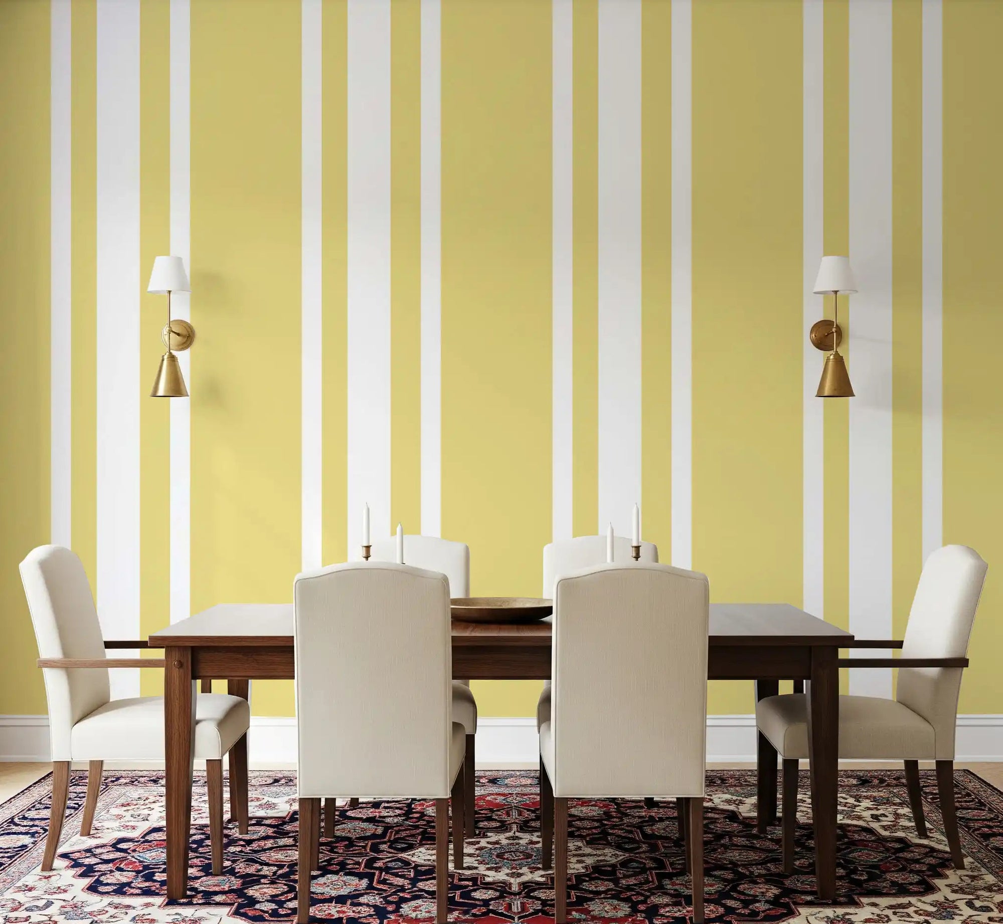 Traditional farmhouse wallpaper refreshes a large dining room., GD9964