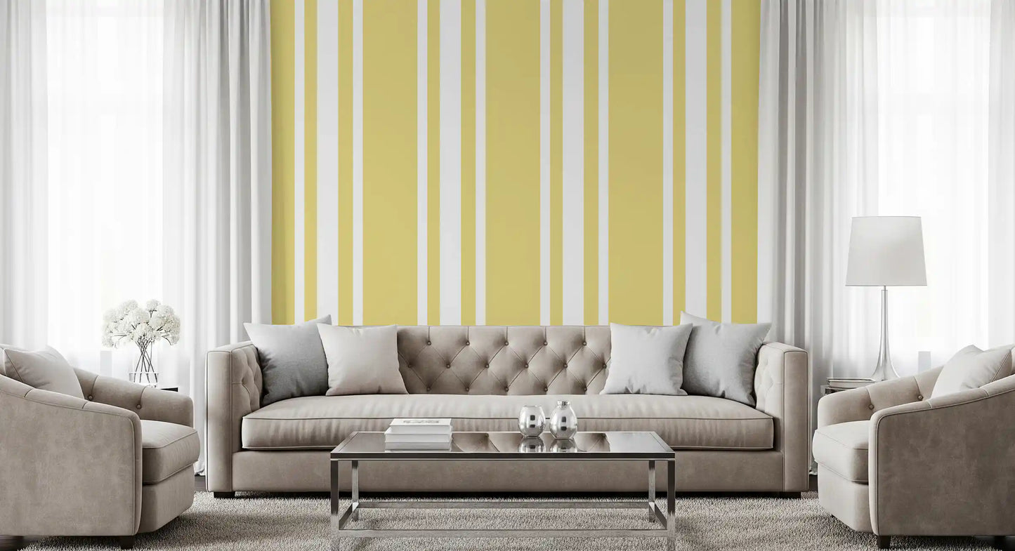 Vertical stripes on soft yellow ticking stripe wallpaper., GD9964