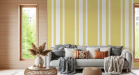 Pale yellow striped wallpaper covers walls in a quiet living space., GD9964