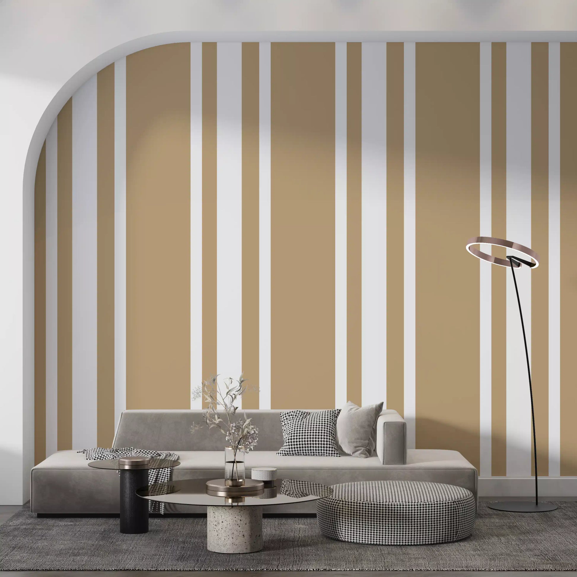 Classic ticking stripe wallpaper for a minimalist seating area., GD9965
