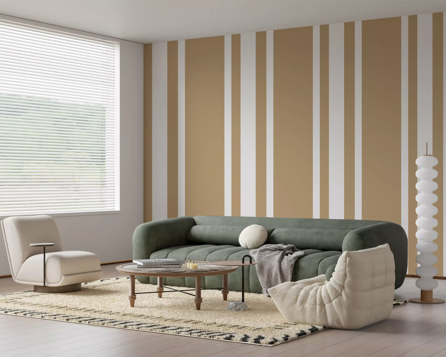 Neutral farmhouse wallpaper with precise stripe alignment., GD9965