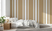 Neutral taupe ticking stripe wallpaper for a cozy bedroom interior., GD9965