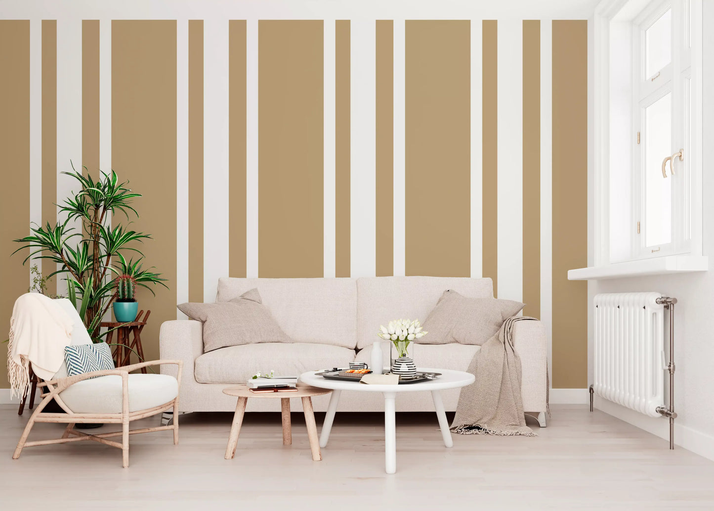 Farmhouse style taupe stripe wallpaper inside a quiet living space., GD9965