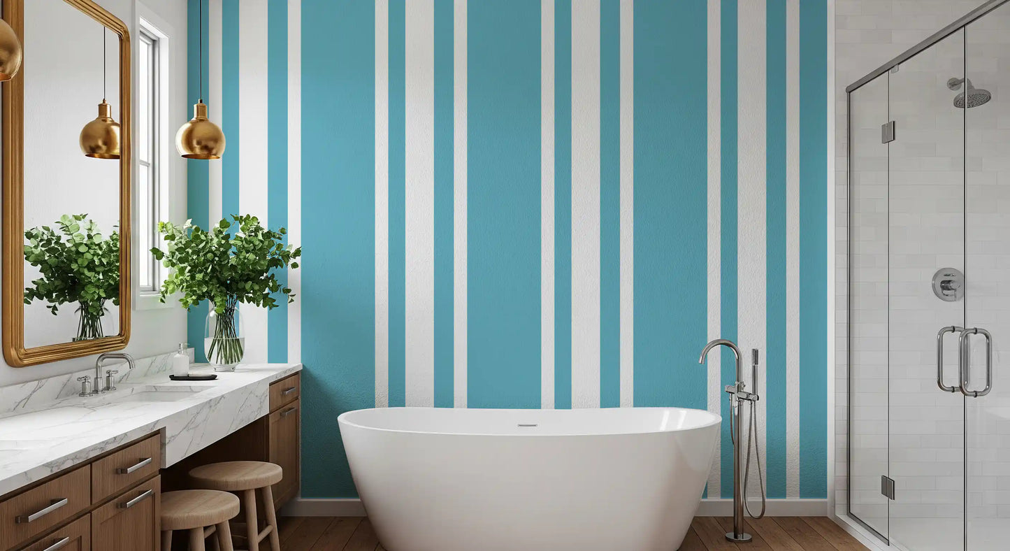 Consistent vertical pattern of this mid century wallpaper for bathroom.