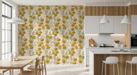 Soft peach hues provide a calming base for the botanical Lemon wallpaper., GD9967