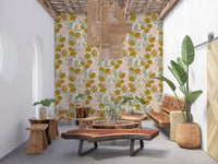 Relaxing seating space featuring the botanical Lemon Mediterranean wallpaper., GD9967