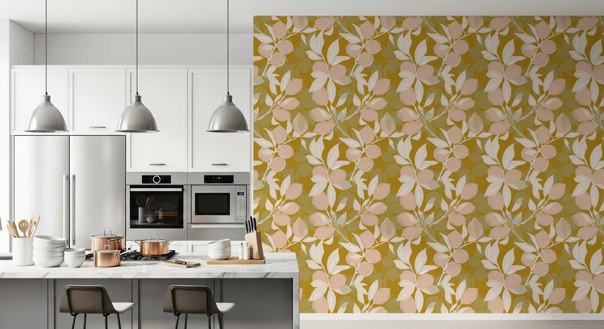 Brightening up the kitchen with Mediterranean Mustard Lemon wallpaper, GD9968