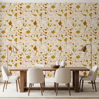 Dining room backdrop featuring the Sage Terrazzo Mediterranean wallpaper, GD9971