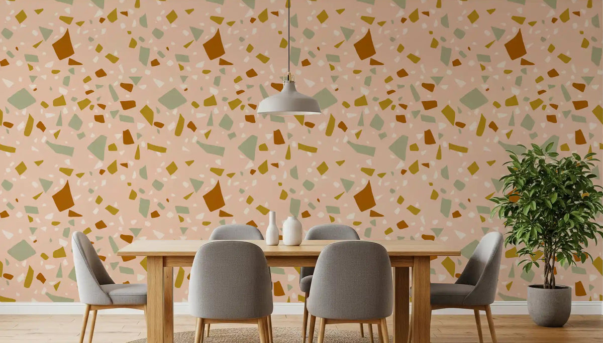 Peach Mediterranean wallpaper for a modern kitchen-dining space., GD9972