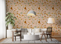 Detailed view of irregular mosaic patterns on this peach wallpaper