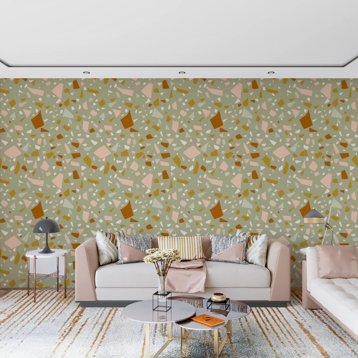 Sage Peach Terrazzo Wallpaper Mediterranean Wallpaper⁠
