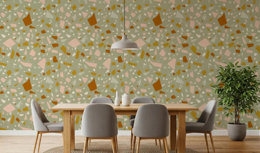 Sage Peach Terrazzo Wallpaper in a modern dining area.