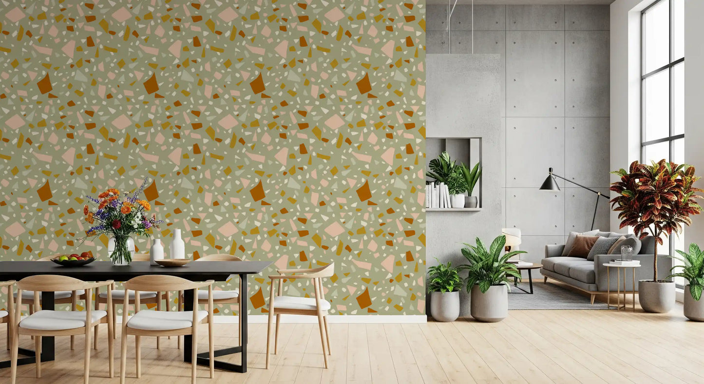 Sage Peach Terrazzo Wallpaper Mediterranean Wallpaper⁠