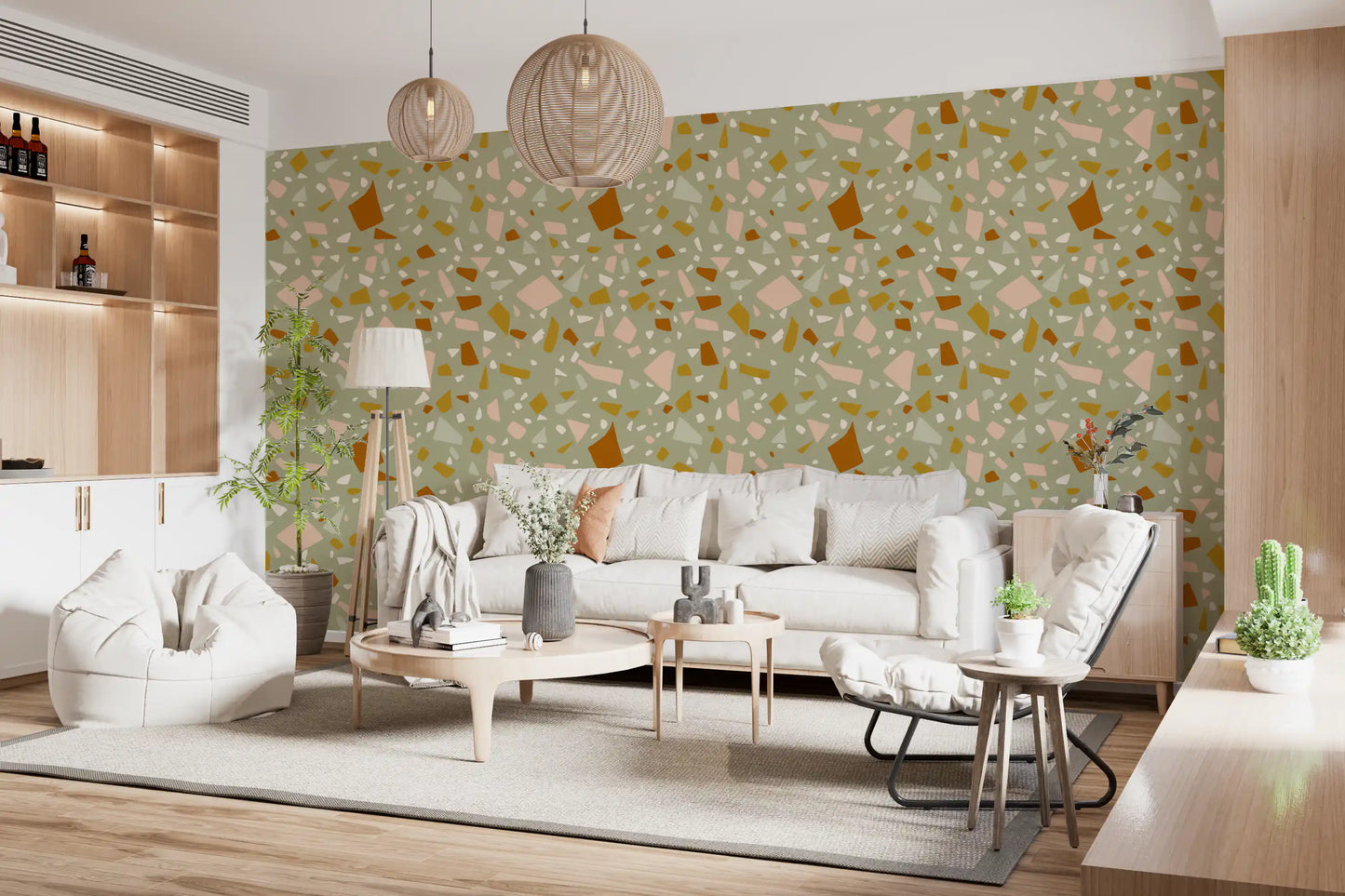 Sage Peach Terrazzo Wallpaper Mediterranean Wallpaper⁠
