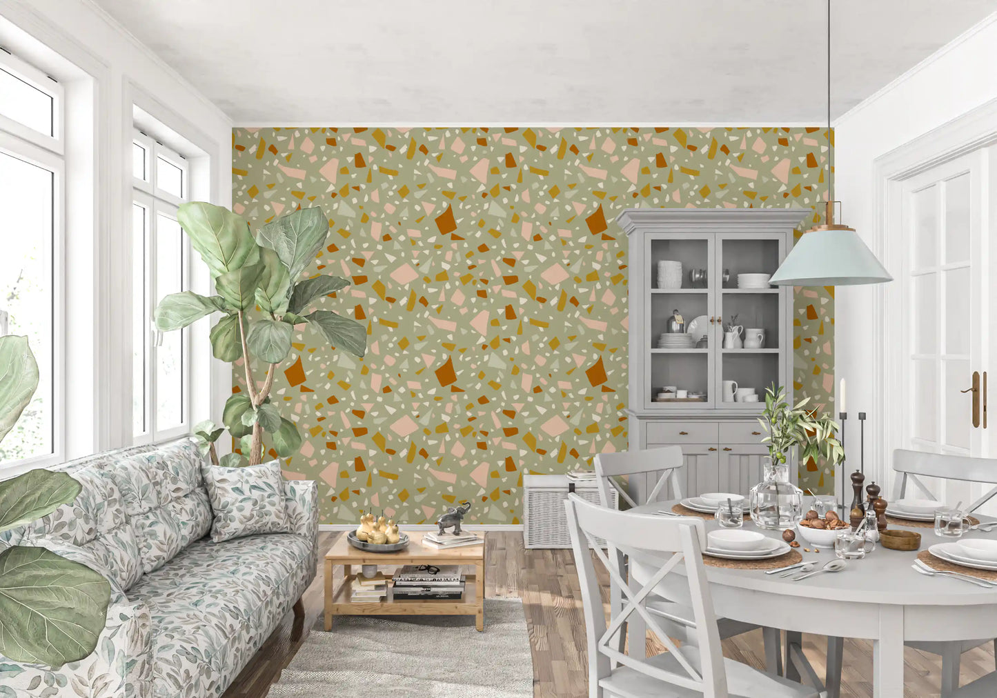 Sage Peach Terrazzo Wallpaper Mediterranean Wallpaper⁠