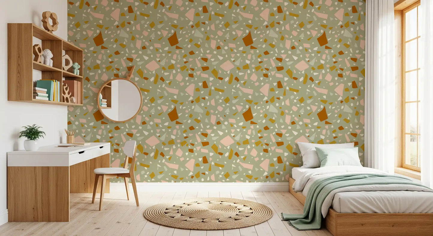Sage Peach Terrazzo Wallpaper Mediterranean Wallpaper⁠