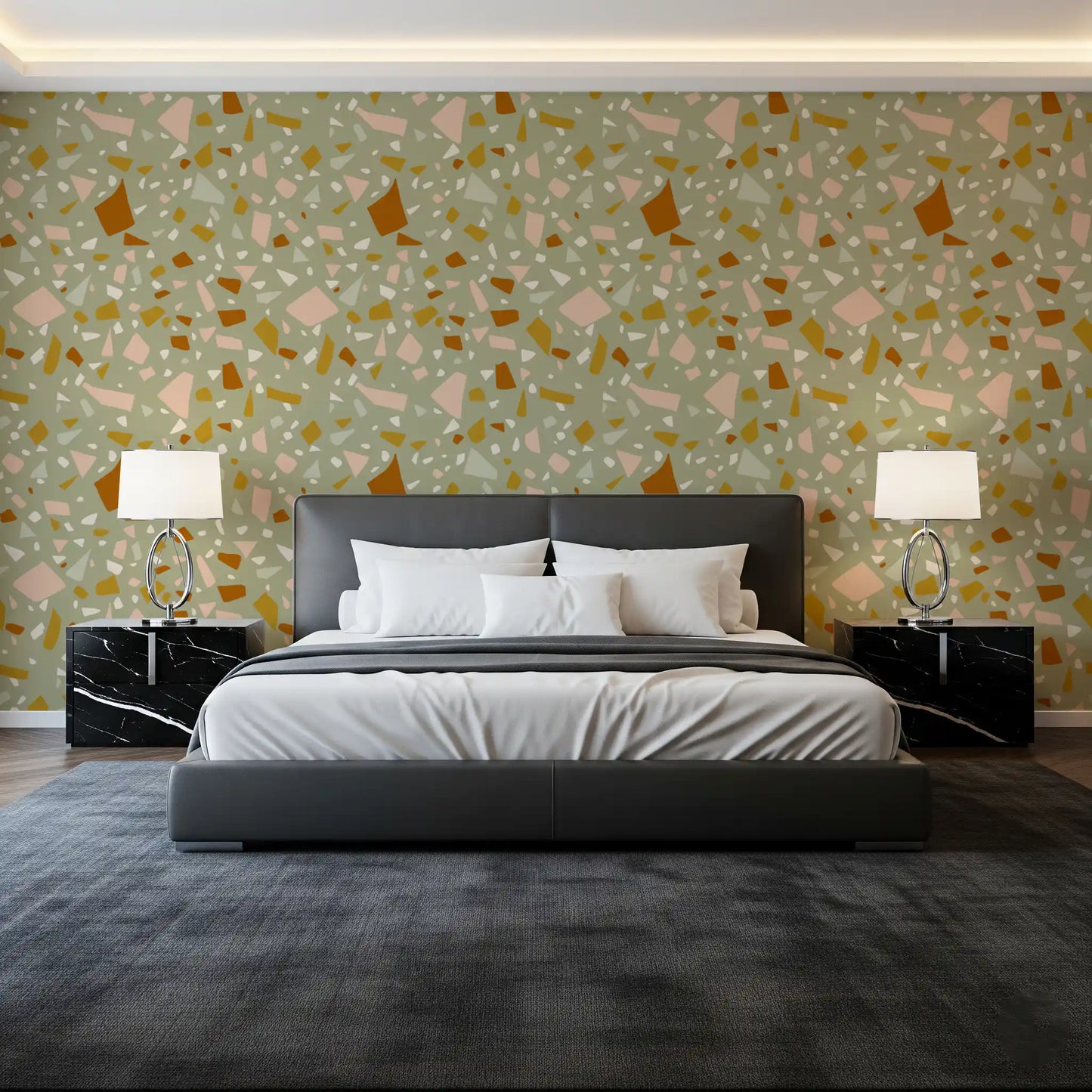 Sage Peach Terrazzo Wallpaper Mediterranean Wallpaper⁠