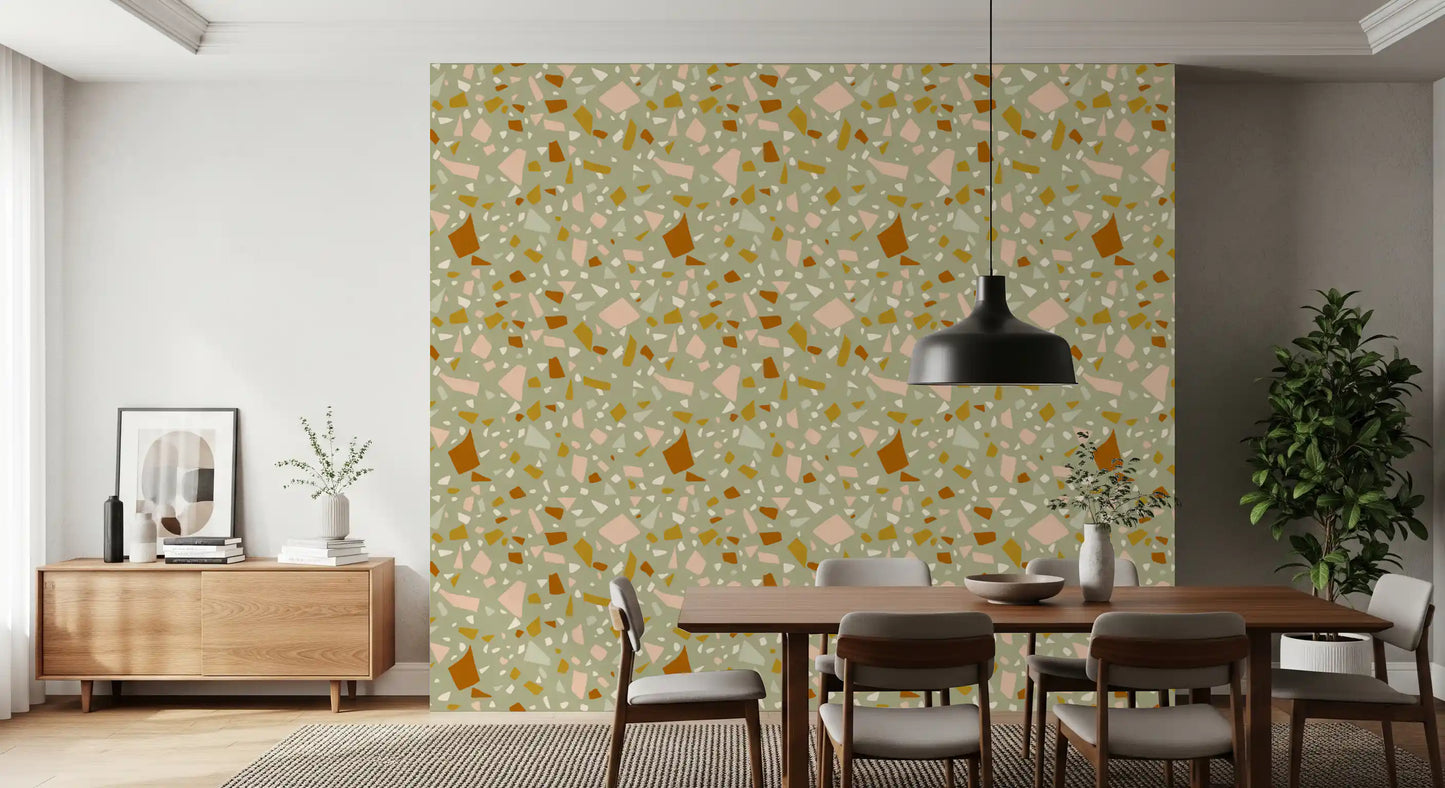 Sage Peach Terrazzo Wallpaper Mediterranean Wallpaper⁠