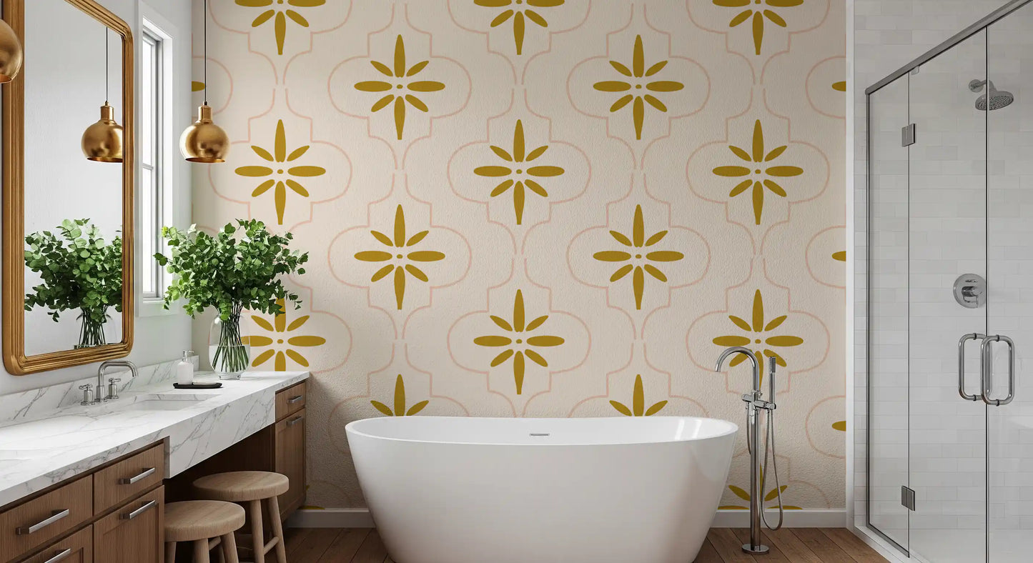 Gold Sand Tile Wallpaper Mediterranean Geometric Wallpaper⁠