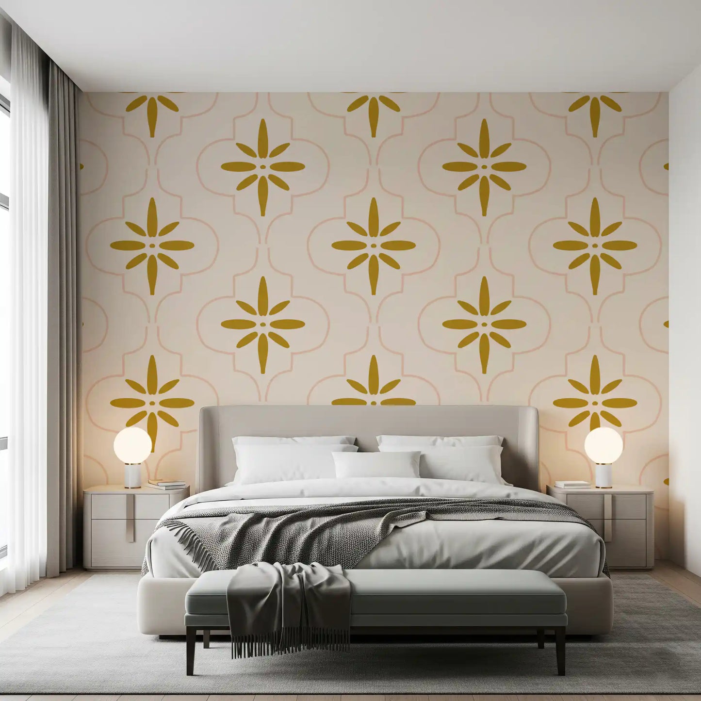 Gold Sand Tile Wallpaper Mediterranean Geometric Wallpaper⁠