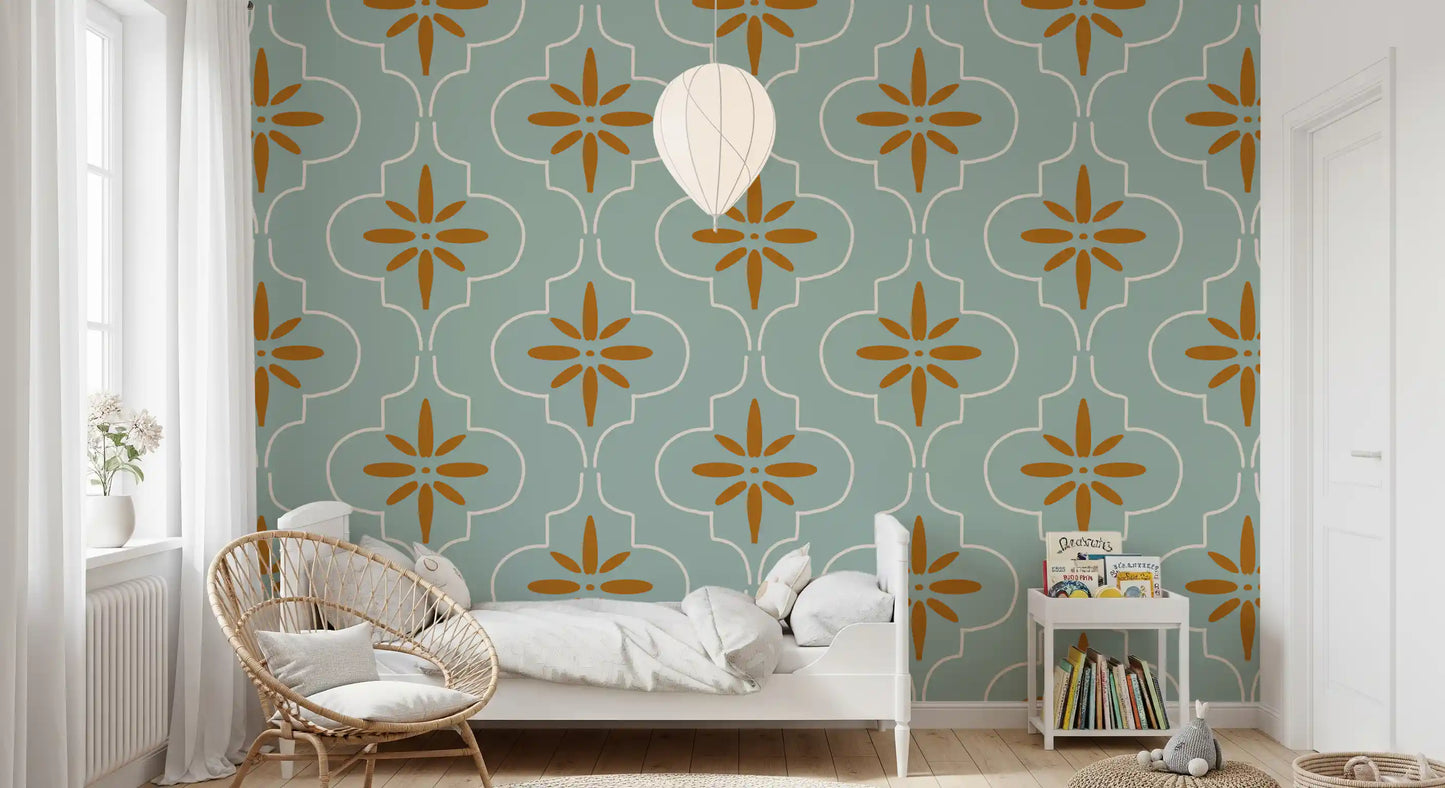 Teal Terracotta Tile Wallpaper Mediterranean Geometric Wallpaper⁠