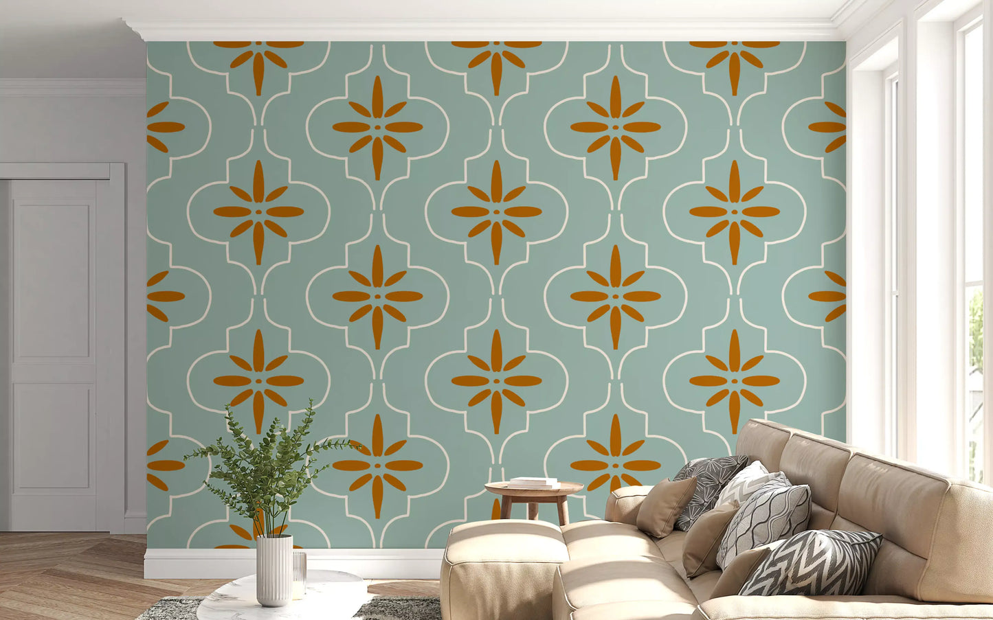 Teal Terracotta Tile Wallpaper Mediterranean Geometric Wallpaper⁠