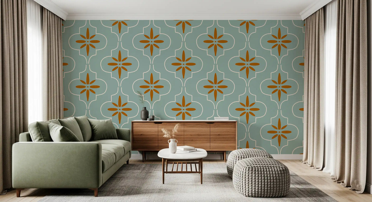 Teal Terracotta Tile Wallpaper Mediterranean Geometric Wallpaper⁠