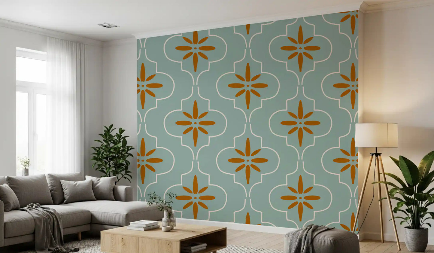 Teal Terracotta Tile Wallpaper Mediterranean Geometric Wallpaper⁠