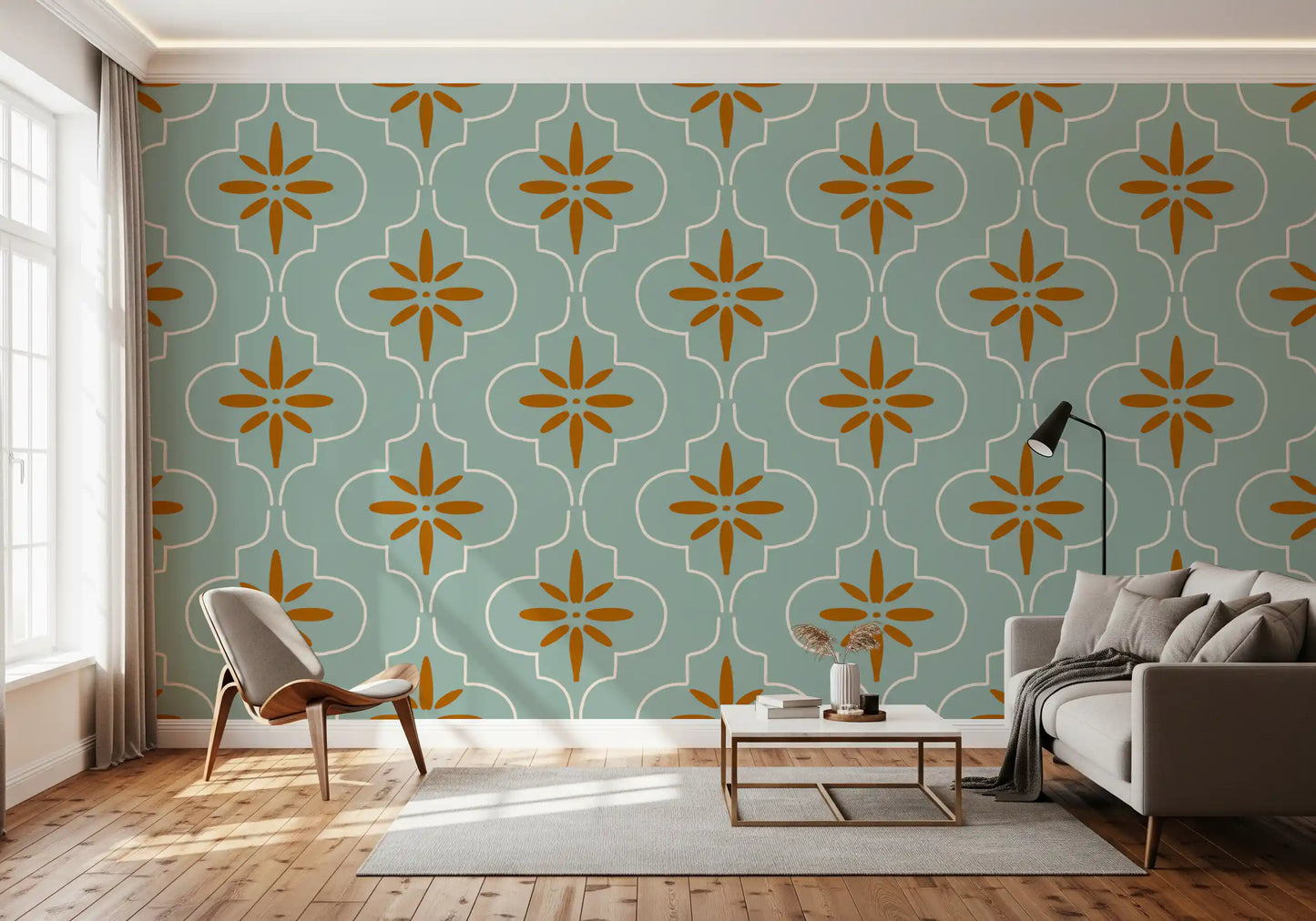 Teal Terracotta Tile Wallpaper Mediterranean Geometric Wallpaper⁠