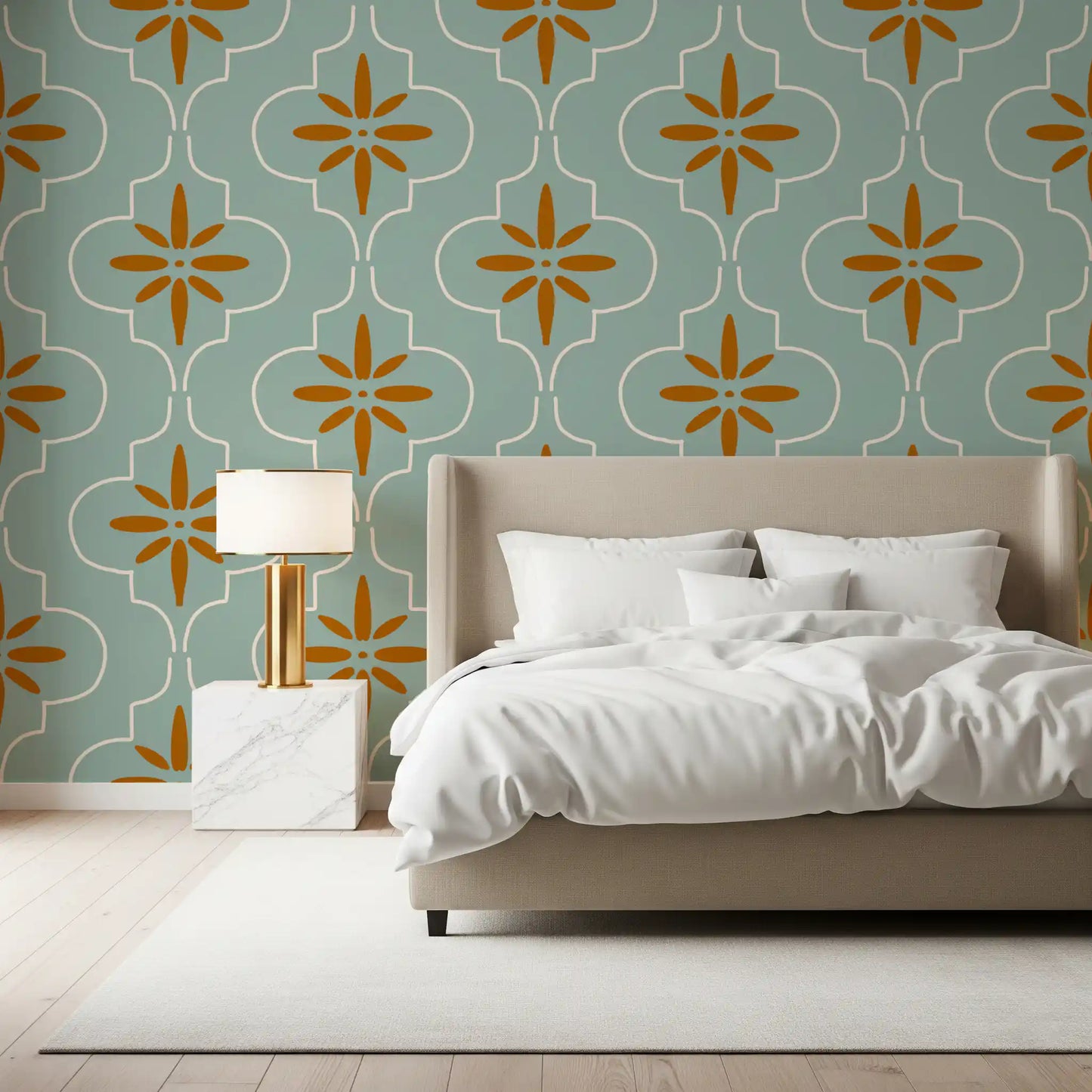 Teal Terracotta Tile Wallpaper Mediterranean Geometric Wallpaper⁠