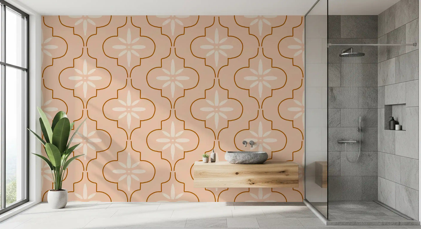 Peach Terracotta Tile Wallpaper Mediterranean Geometric Wallpaper⁠