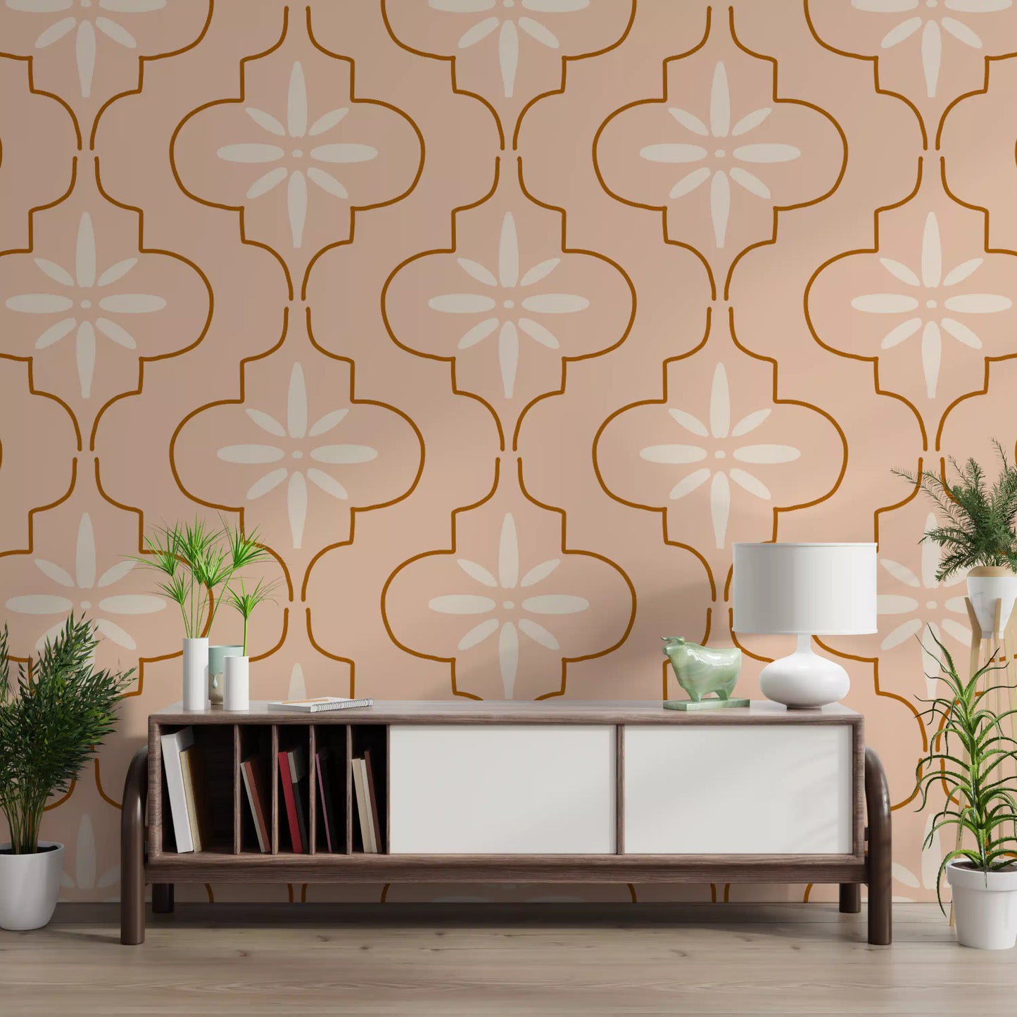Peach Terracotta Tile Wallpaper Mediterranean Geometric Wallpaper⁠