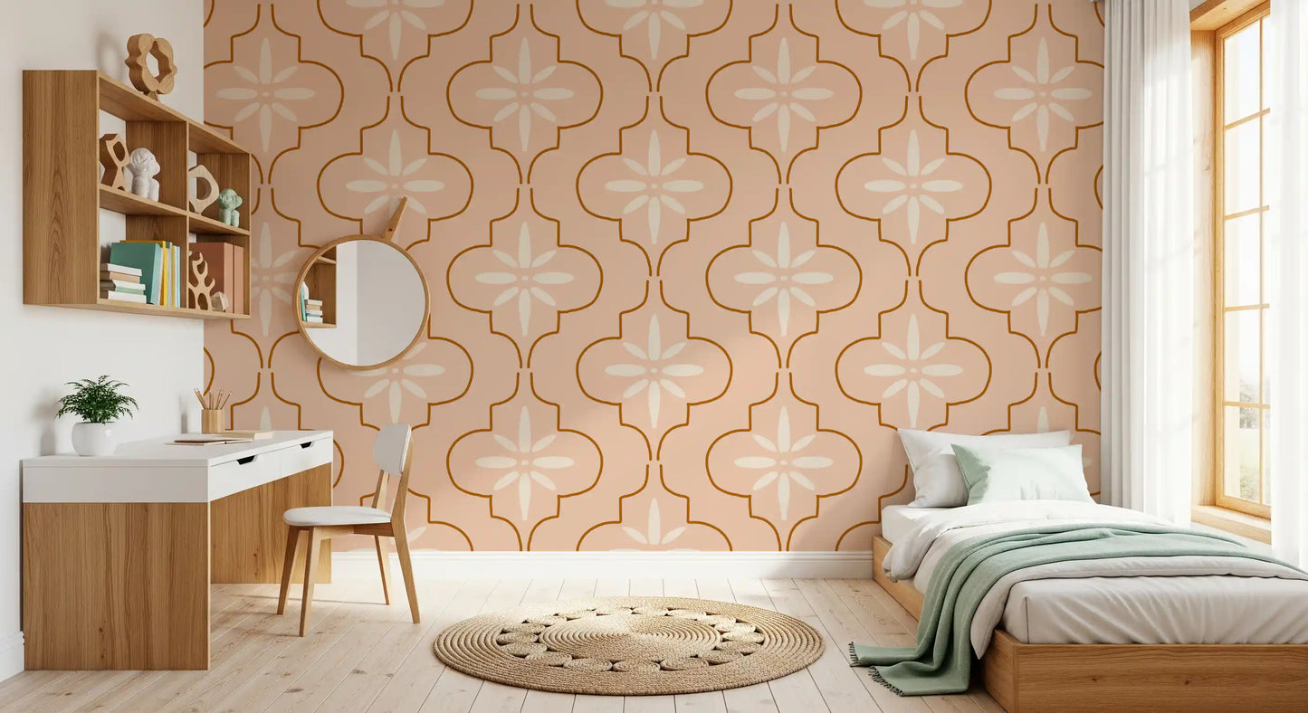Peach Terracotta Tile Wallpaper Mediterranean Geometric Wallpaper⁠