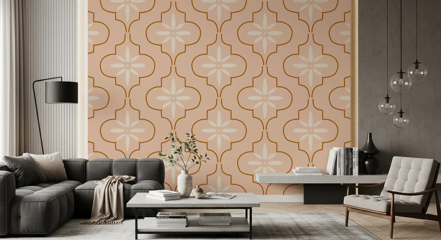 Peach Terracotta Tile Wallpaper Mediterranean Geometric Wallpaper⁠